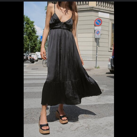 ZARA SATIN SLIP MAXI DRESS with Crisscross Straps Sizes S, L NEW WITH TAG! - Picture 4 of 8